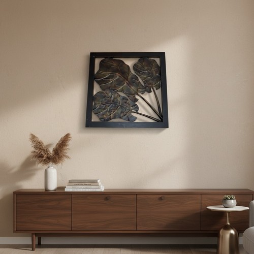 Leaf wall art matt black - art, 3d