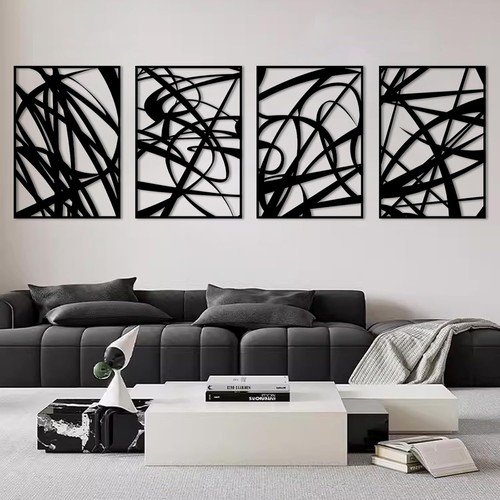 4pcs abstract black - 4pcs, wall