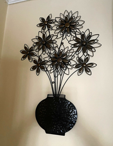 Black metal floral wall - black,